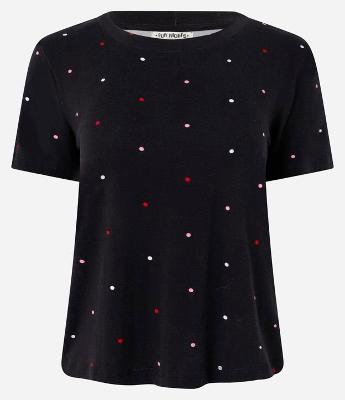 Blusa de Pijama Manga Curta em Viscose com Estampa de Poá