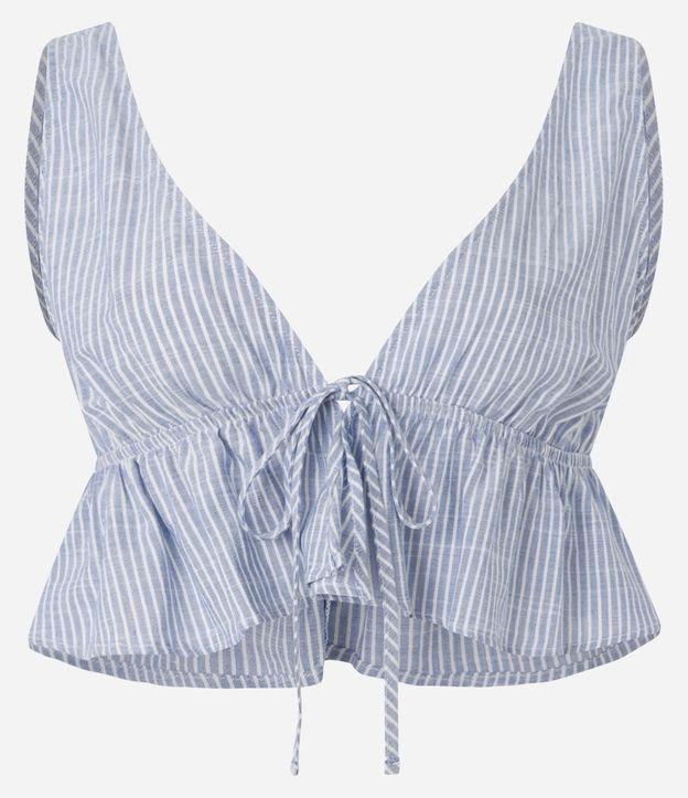 Saída de Praia Blusa Cropped em Tricoline Listrado com Amarração - 1