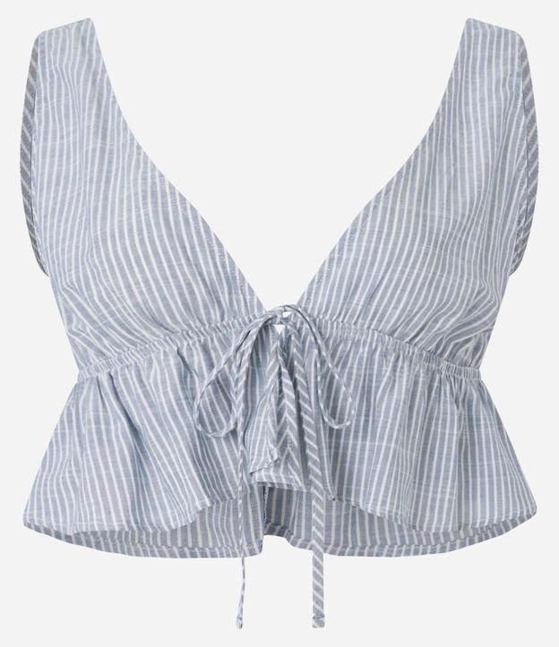 Saída de Praia Blusa Cropped em Tricoline Listrado com Amarração - 2