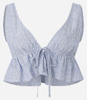 Saída de Praia Blusa Cropped em Tricoline Listrado com Amarração - 1