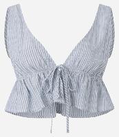 Saída de Praia Blusa Cropped em Tricoline Listrado com Amarração - 2