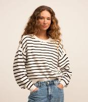 Suéter em Tricô com Cava Deslocada e Listras - 1