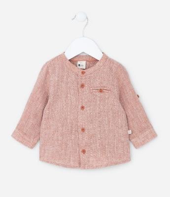 Camisa Infantil em Linho com Gola Padre - Tam 3 a 18 meses