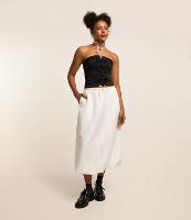 Saia Midi Balonê em Tricoline com Listras em Fio Tinto - 2