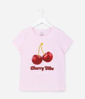 Camiseta Infantil com Estampa Cerejinhas - Tam 5 a 14 Anos