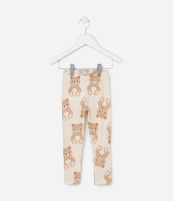 Calça Legging Infantil Canelada com Estampa Ursos - Tam 1 a 6 Anos