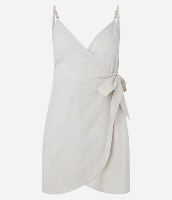 Saída de Praia Vestido Curto em Viscolinho com Amarração