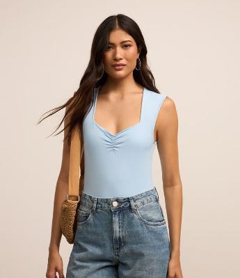 Body em Microfibra com Decote Coração Franzidinho