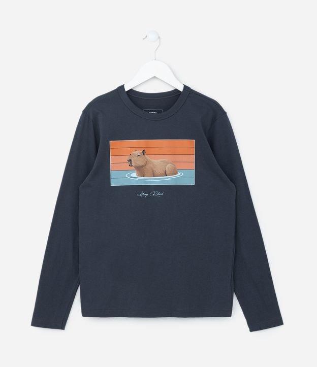 Camiseta Infantil com Estampa Capivara na Água - Tam 5 a 14 Anos - 1
