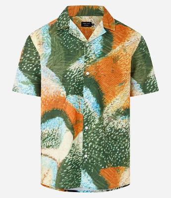 Camisa Comfort com Textura e Estampa de Penas de Pavão