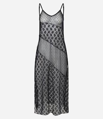 Vestido Midi em Renda com Transparência e Textura