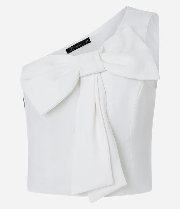 Blusa Um Ombro Só em Crepe com Detalhe de Laço - 1