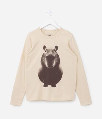 Camiseta Infantil com Estampa de Capivara Realista - Tam 5 a 14 anos
