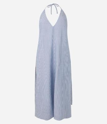 Saída de Praia Vestido Cavado em Viscose com Fenda Lateral