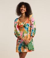 Vestido Curto em Viscose e Linho com Estampa de Folhagens - 2