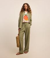 Calça Reta em Viscose e Linho com Elástico e Amarração no Cós - 1