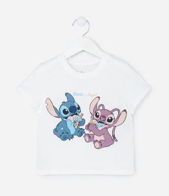 Camiseta Infantil com Estampa Stitch e Angel - Tam 1 a 6 Anos