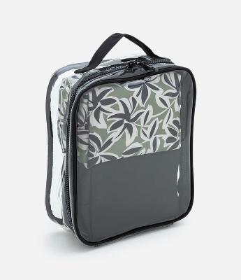 Kit 03 Nécessaire em PU com 2 Necessaires Médias Estampada Folhas