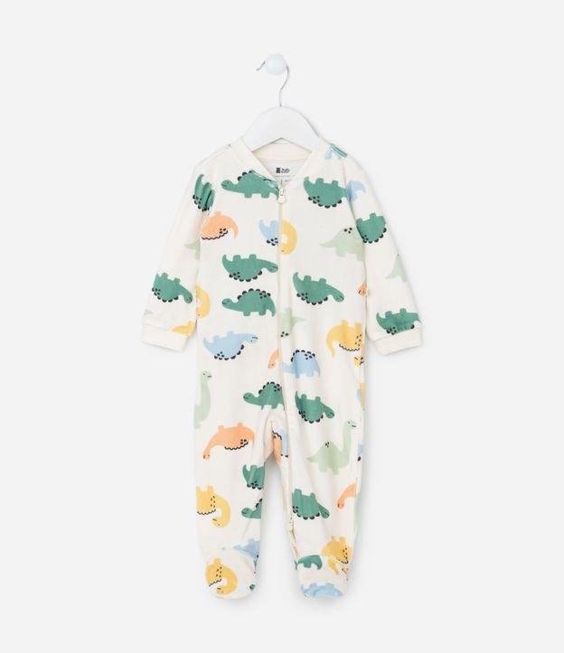 Macacão Infantil em Plush com Pé e Estampa de Dinos - Tam RN a 24 meses - 1