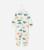 Macacão Infantil em Plush com Pé e Estampa de Dinos - Tam RN a 24 meses - 1