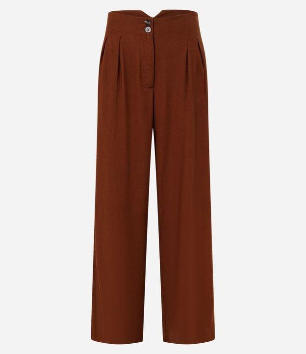 Calça Wide Leg em Viscolinho com Pregas Frontais e Cós com Dois Botões - 1