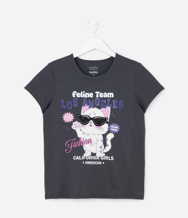 Camiseta Infantil com Estampa Gatinho de Óculos - Tam 5 a 14 Anos - 1