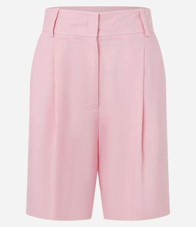 Bermuda Reta Cintura Alta em Viscolinho com Pregas - 1