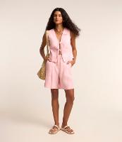 Bermuda Reta Cintura Alta em Viscolinho com Pregas - 3