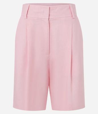 Bermuda Reta Cintura Alta em Viscolinho com Pregas