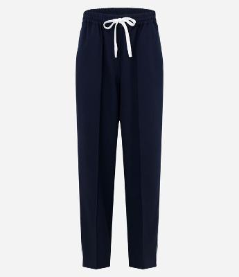 Calça Reta com Elástico no Cós e Listras Contrastante