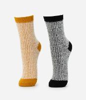 Kit 02 Meias Cano Alto Peludinhas com Estampa Xadrez - 1