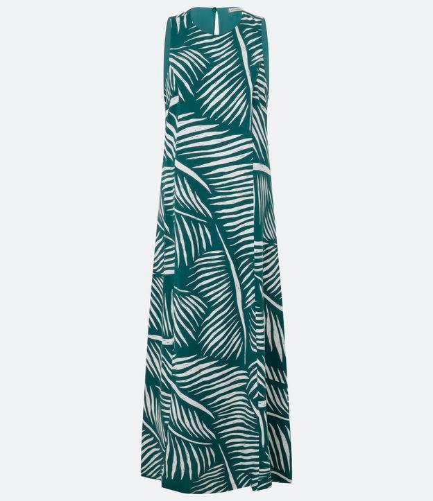 Vestido Evasê Longo em Viscolinho com Estampa de Folhagens - 1