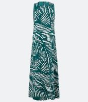 Vestido Evasê Longo em Viscolinho com Estampa de Folhagens - 1