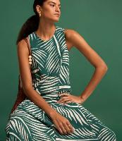 Vestido Evasê Longo em Viscolinho com Estampa de Folhagens - 2