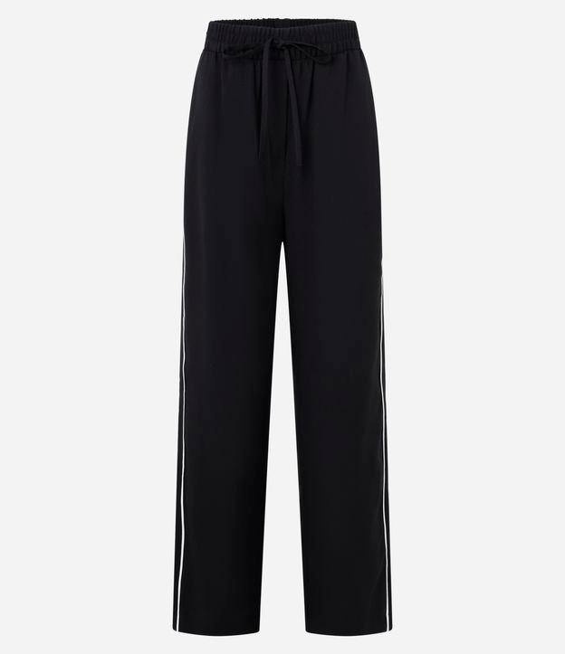 Calça Pantalona Cintura Alta em Crepe com Contraste - 1