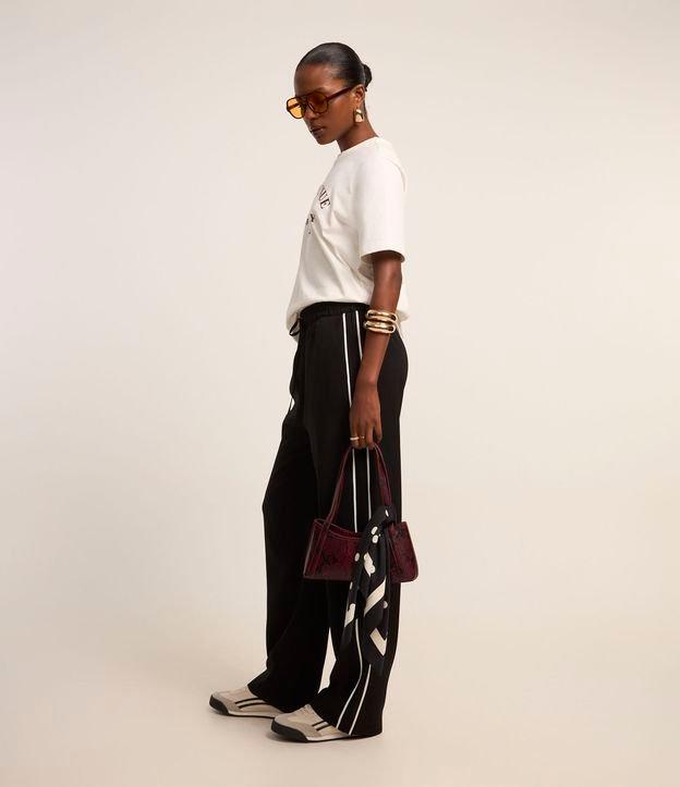 Calça Pantalona Cintura Alta em Crepe com Contraste - 2