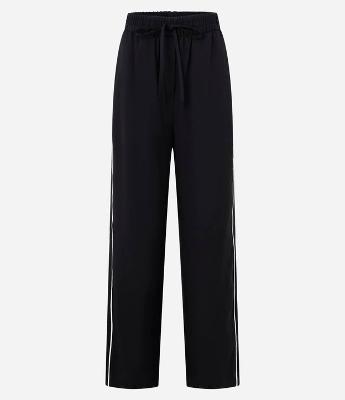 Calça Pantalona Cintura Alta em Crepe com Contraste