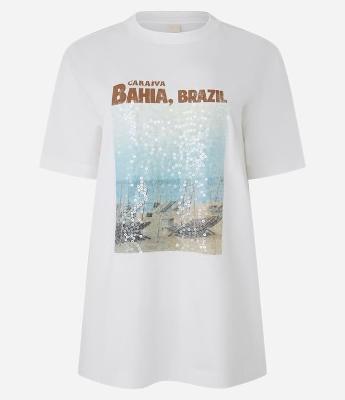 Camiseta Alongada em Algodão com Estampa Caraíva
