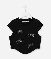 Blusa Curta Infantil com Estampa de Laços em Strass - Tam 5 a 14 Anos - 1