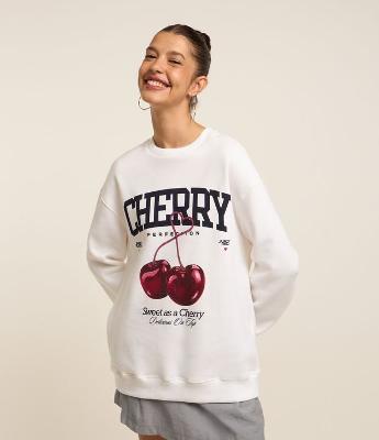 Blusão em Moletom com Forro Fleece e Estampa Cherry