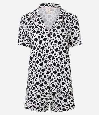 Pijama Short Doll Americano em Viscose com Estampa de Vaca