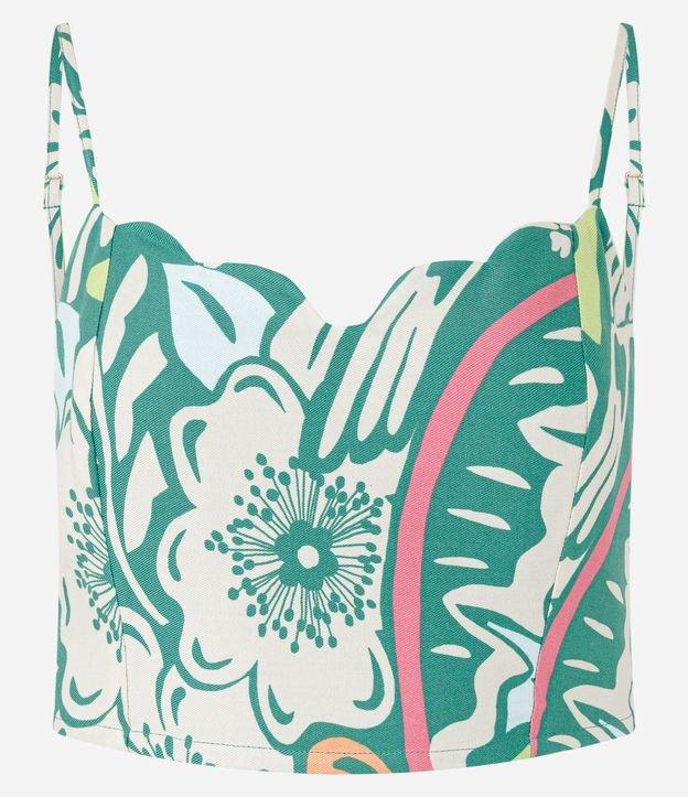 Blusa Cropped em Viscose com Estampa de Folhagem  e Lastex nas Costas - 1