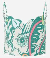 Blusa Cropped em Viscose com Estampa de Folhagem  e Lastex nas Costas - 1