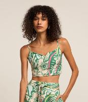 Blusa Cropped em Viscose com Estampa de Folhagem  e Lastex nas Costas - 2