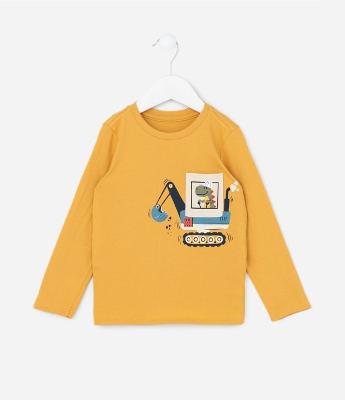 Camiseta Infantil com Bolsinho e Estampa de Dino - Tam 1 a 6 Anos