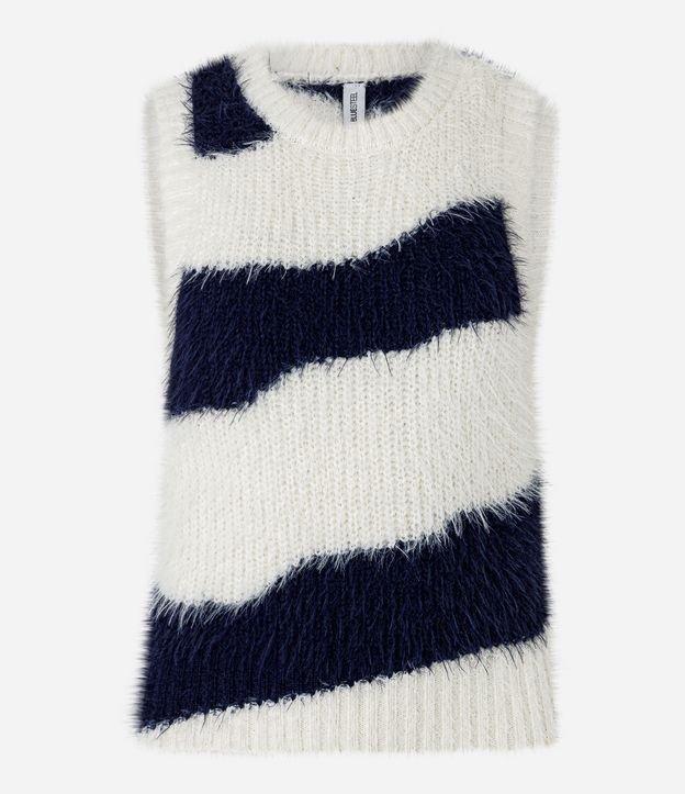 Colete em Tricô Listrado com Pelinhos - 1