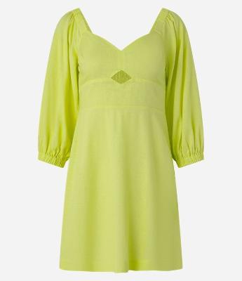 Vestido Curto em Viscose e Linho com Recorte no Busto