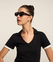 Blusa em Algodão com Gola Polo e Detalhe na Manga - 2