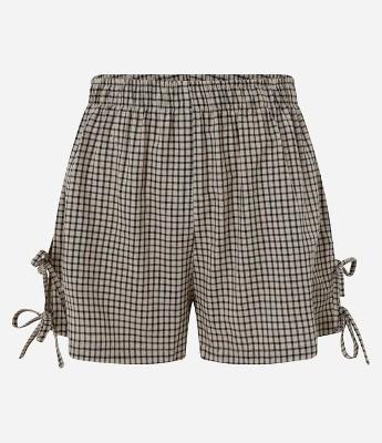 Bermuda em Tricoline Xadrez com Lacinhos nas Laterais