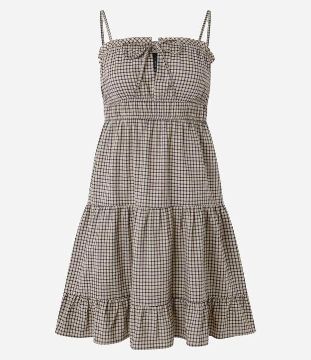 Vestido Curto em Tricoline Xadrez com Lacinho no Busto - 1